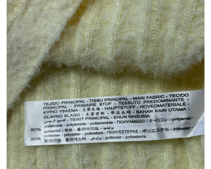 Bershka Pale Yellow Fuzzy Ribbed Knit V-Neck Sweater Vest