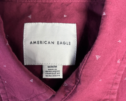 American Eagle Maroon Short Sleeve Geometric Print Button-Down Shirt