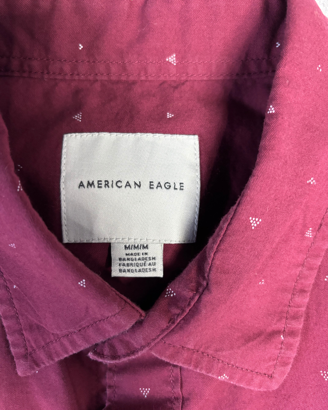 American Eagle Maroon Short Sleeve Geometric Print Button-Down Shirt