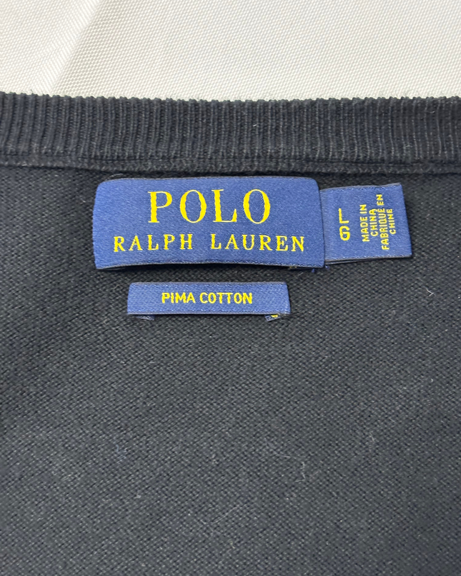 Polo Ralph Lauren Black Pima Cotton V-Neck Sweater