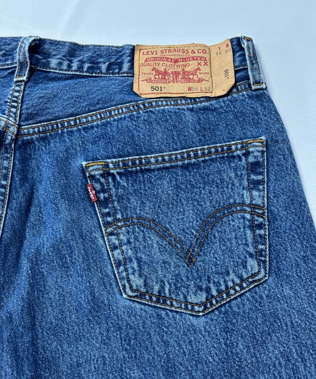Levi's Blue 501 Original Straight Leg Button Fly Jeans