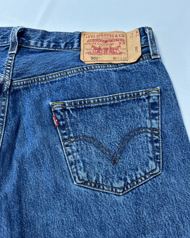 Levi's Blue 501 Original Straight Leg Button Fly Jeans