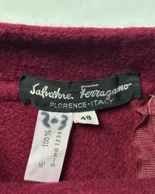 Salvatore Ferragamo Maroon Double-Breasted Wool Skirt Suit Set