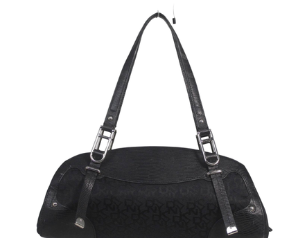 DKNY Black Monogram Canvas and Lizard-Embossed Shoulder Bag