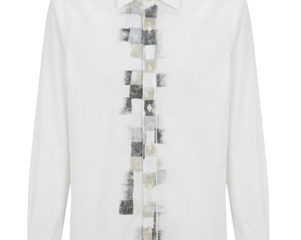 BOSS White Slim Fit Geometric Graphic Front Cotton Shirt