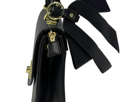 Betsey Johnson Black Saffiano Bow Top Handle Bag