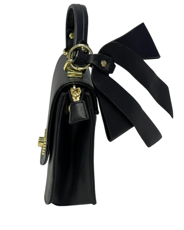 Betsey Johnson Black Saffiano Bow Top Handle Bag