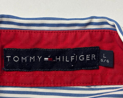 Tommy Hilfiger Men's Blue/White Striped Short Sleeve Button Down Shirt