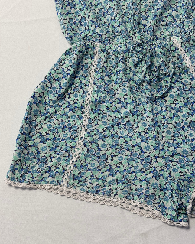 Hollister Blue Floral Halter Neck Lace Trim Romper