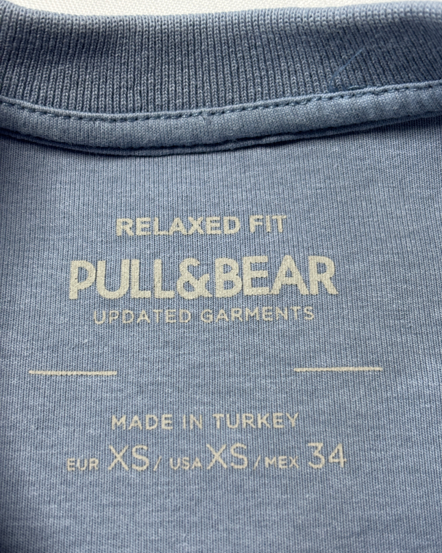 Pull & Bear Blue Relaxed Fit Embossed Graphic T-Shirt