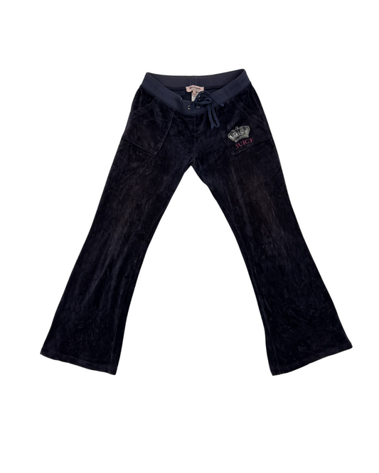 Juicy Couture Black Velour Crown Logo Tracksuit Pants - S | Waist: 26"