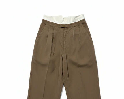 Reformation Brown Contrast Fold-Over Waistband Pleated Wide Leg Pants