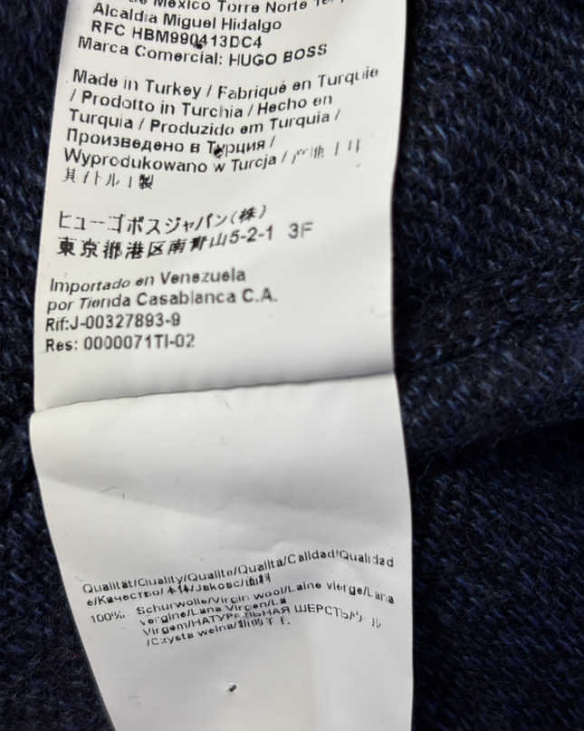 Boss Navy Blue Textured Knit Crew Neck Sweater