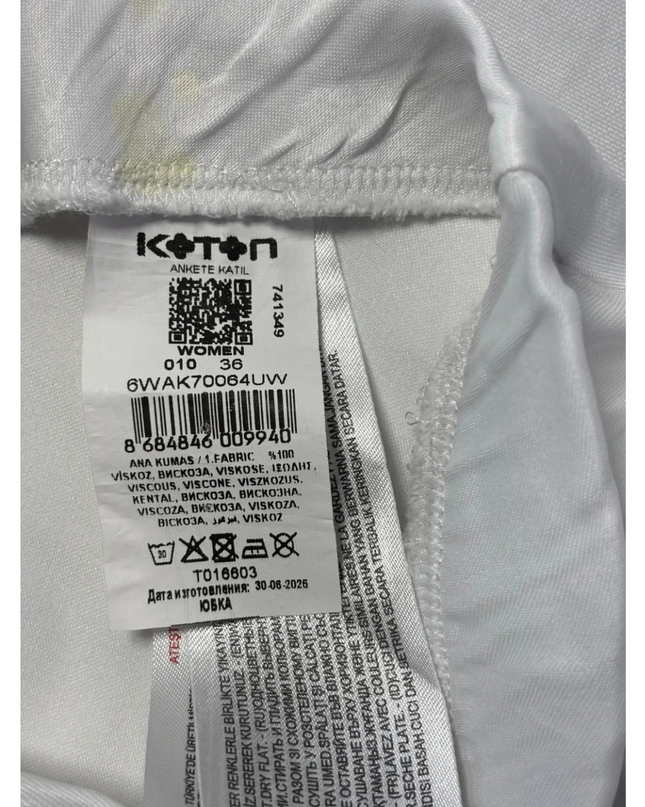 Koton White Satin-Finish Viscose Midi Skirt