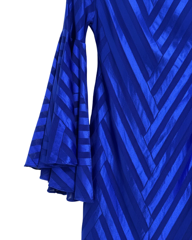 City Goddess Royal Blue Chevron Bell Sleeve Mini Dress | With Tag