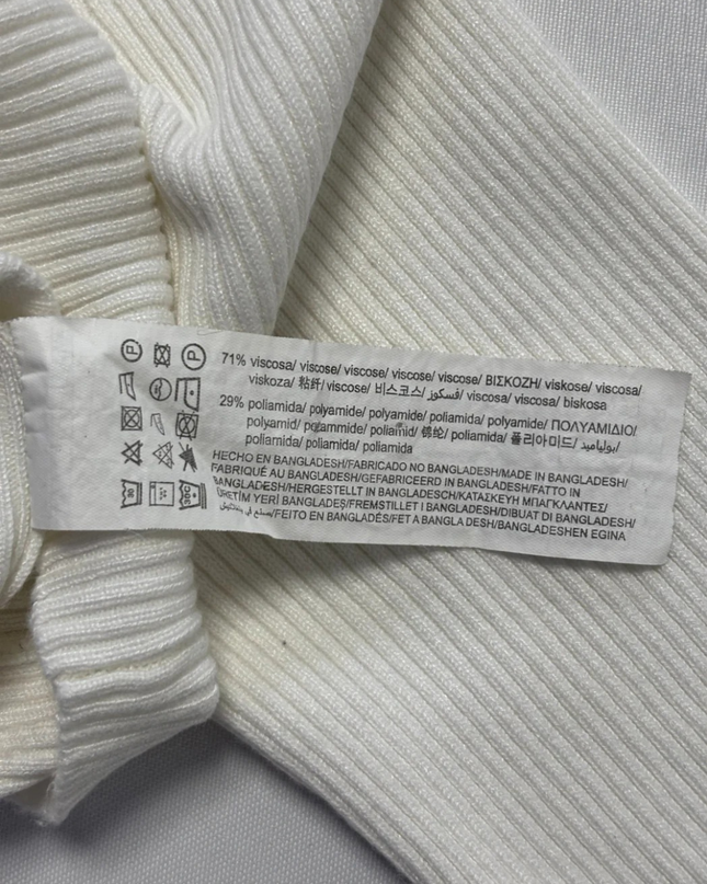 PULL&BEAR White Ribbed Knit Long Sleeve Crop Top