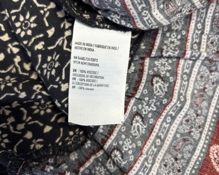 American Eagle Outfitters Black/Cream Patterned Boho Tassel Mini Dress