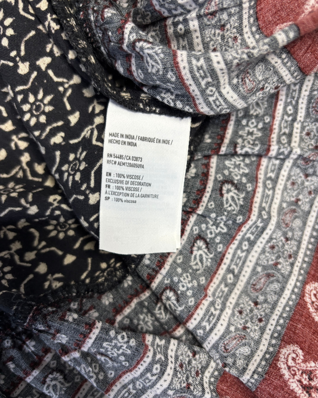 American Eagle Outfitters Black/Cream Patterned Boho Tassel Mini Dress