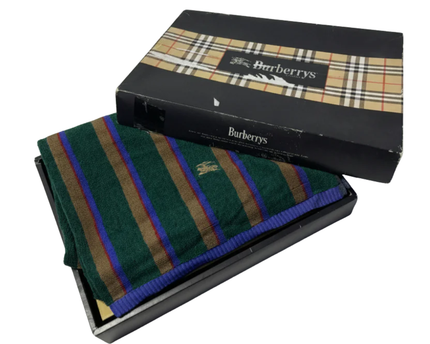 Vintage Burberrys Green Striped Terry Cloth Bath Towel W/Box