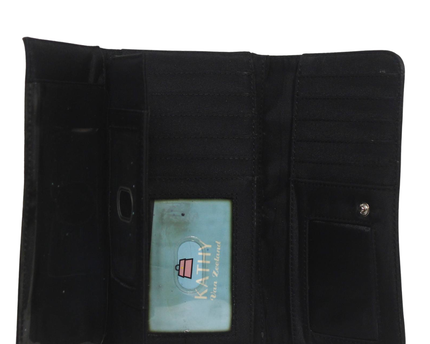 Kathy Van Zeeland Black Monogram Trifold Clutch Wallet