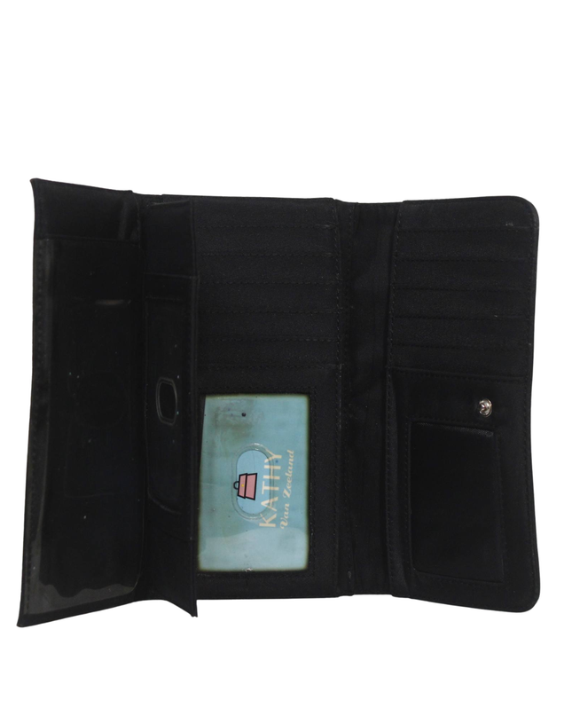 Kathy Van Zeeland Black Monogram Trifold Clutch Wallet