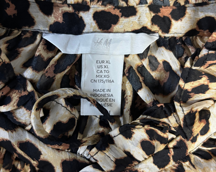 H&M Leopard Print Ruffle Neck Tie Blouse