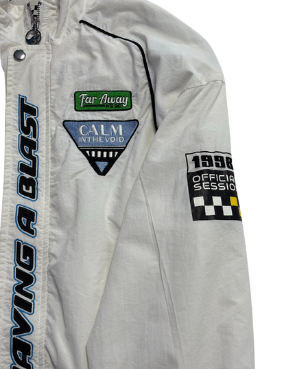 Bershka White Racing Inspired Graphic Windbreaker Jacket