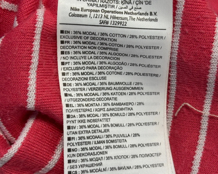 Nike Pink Striped Terry Cloth Wide Neck Top