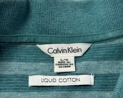 Calvin Klein Teal Striped Liquid Cotton Polo Shirt