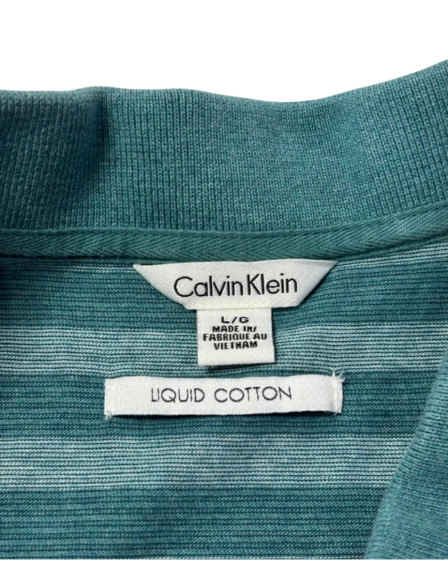 Calvin Klein Teal Striped Liquid Cotton Polo Shirt