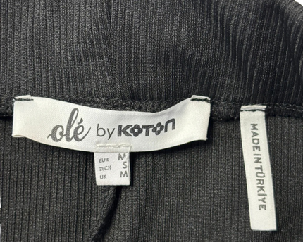 olé by Koton Black Ribbed Flare Leg Pants