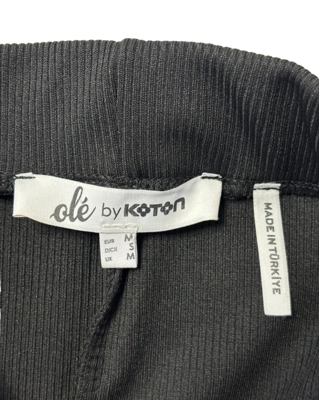 olé by Koton Black Ribbed Flare Leg Pants