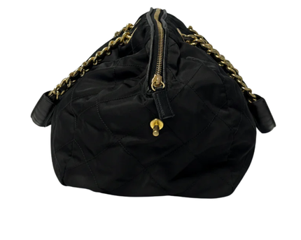 Prada Black Quilted Tessuto Nylon Chain Shoulder Bag