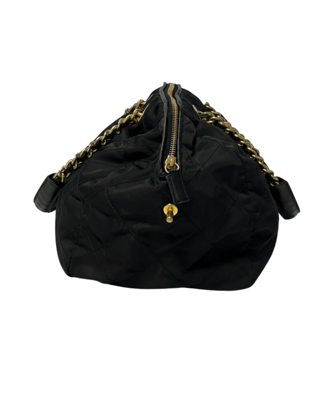 Prada Black Quilted Tessuto Nylon Chain Shoulder Bag