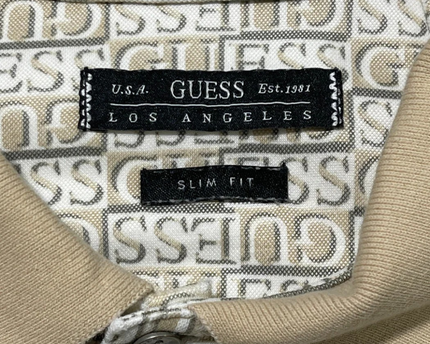 Guess Beige Monogram Print Slim Fit Polo Shirt