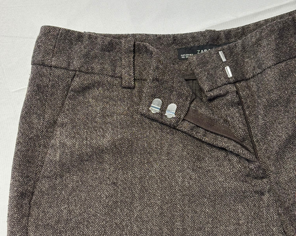 Zara Basic Brown Herringbone Professional Trousers