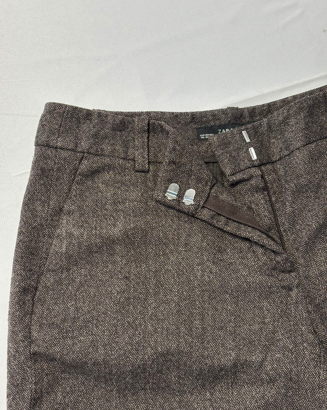 Zara Basic Brown Herringbone Professional Trousers