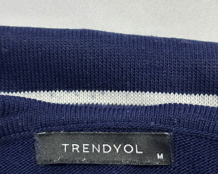 Trendyol Navy Blue Striped Polo Collar Knit Sweater