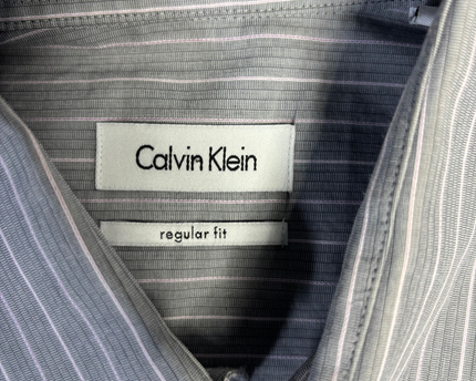 Calvin Klein Gray Striped Regular Fit Long Sleeve Shirt