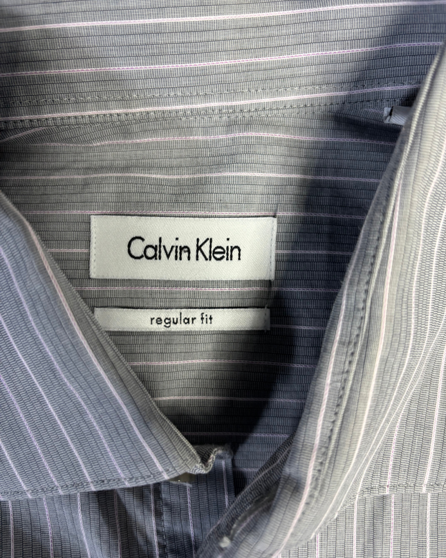 Calvin Klein Gray Striped Regular Fit Long Sleeve Shirt