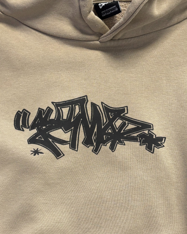 STWD Beige Oversized Graffiti Graphic Hoodie