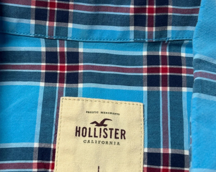 Hollister Blue Plaid Button-Up Long Sleeve Shirt