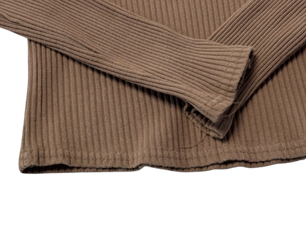 Ria Maria Brown Ribbed V-Neck Long Sleeve Top