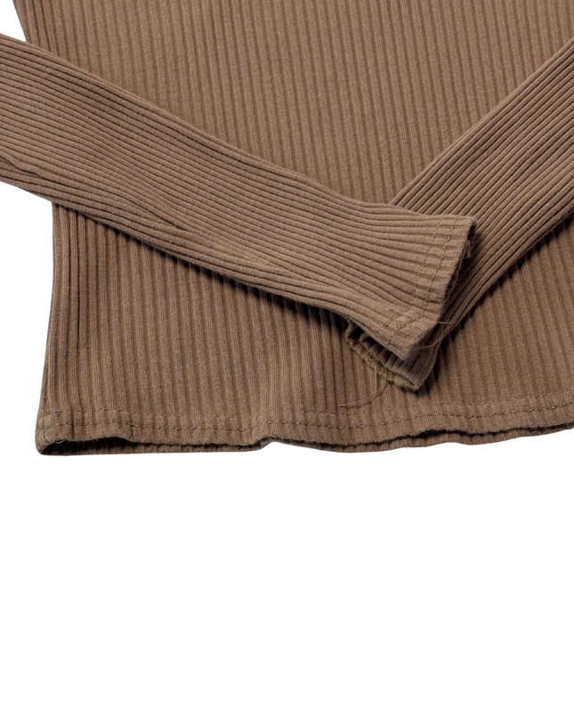 Ria Maria Brown Ribbed V-Neck Long Sleeve Top