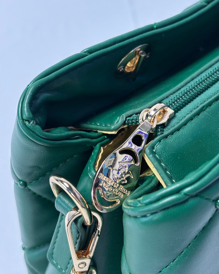 Beverly Hills Polo Club Green Quilted Handbag with Gold-Tone Chain