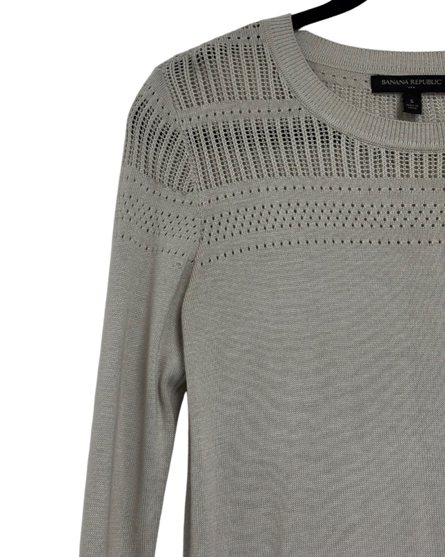 Banana Republic Grey Pointelle Knit Long Sleeve Sweater