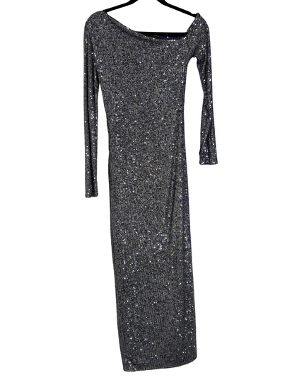 Pull & Bear Silver Sequin One-Shoulder Maxi Dress