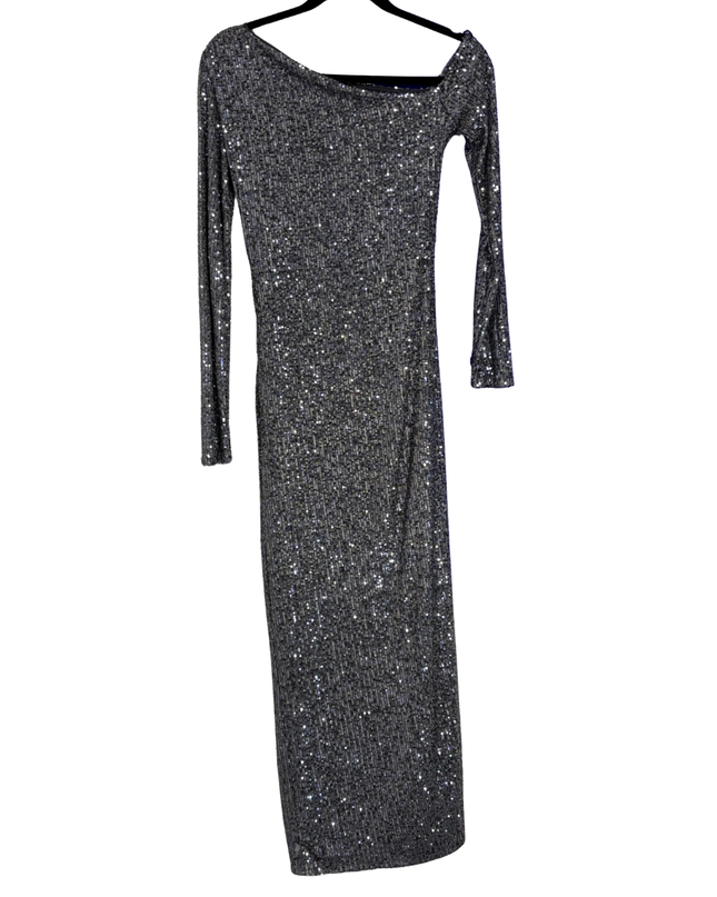 Pull & Bear Silver Sequin One-Shoulder Maxi Dress