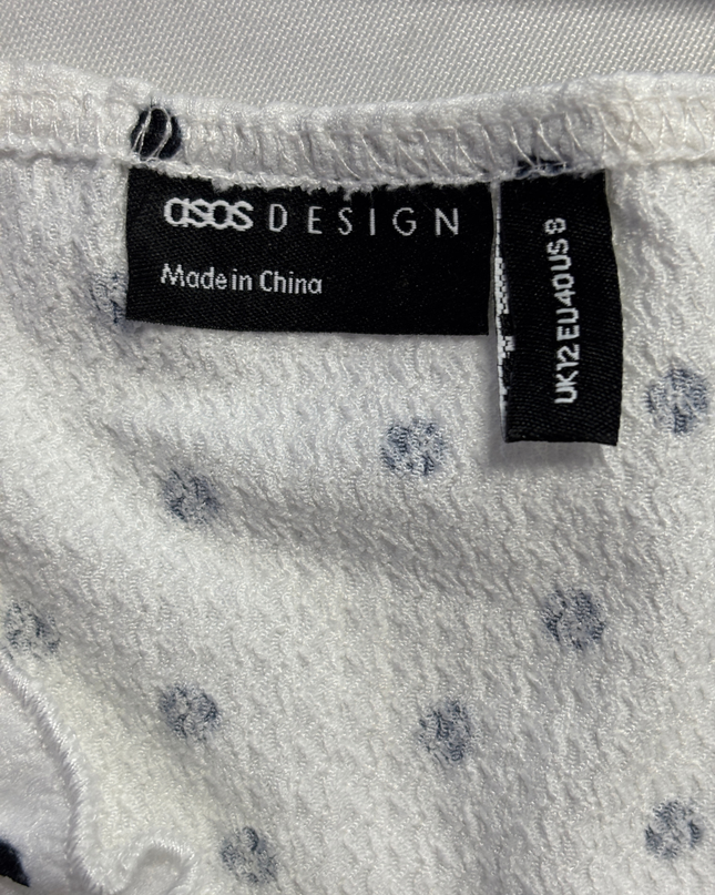 Asos White Polka Dot Ruched Front Puff Sleeve Crop Top