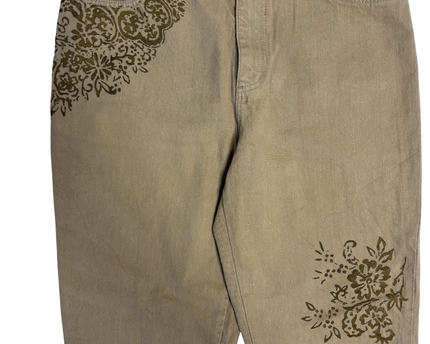 Lauren Ralph Lauren Tan Floral Embroidered Straight Leg Jeans